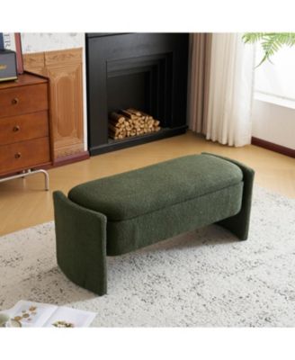Elegant Long - shaped Storage Ottoman Bench of boucle material with Simple and Grand Design, Dark Green