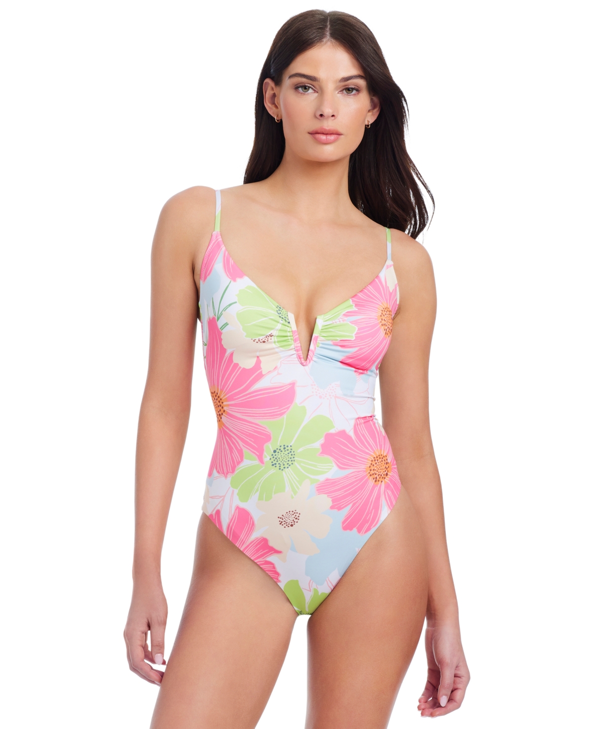 Women's Charming Floral-Print V-Wire Swimsuit - White