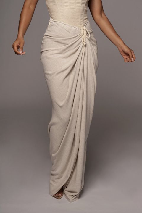 Женская юбка JLUXLABEL Noelia Linen Slit, цвет: Бежевый