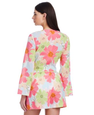 Women's Floral Knot Cover-Up Top & Paperbag Cover-Up Shorts