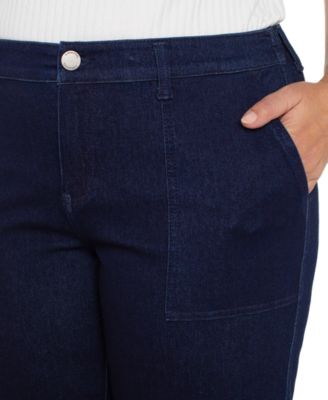 Liverpool Plus Size Cropped Wide-Leg Denim Cargo Pants