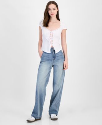 Juniors' Curvy Wide-Leg Carpenter Jeans