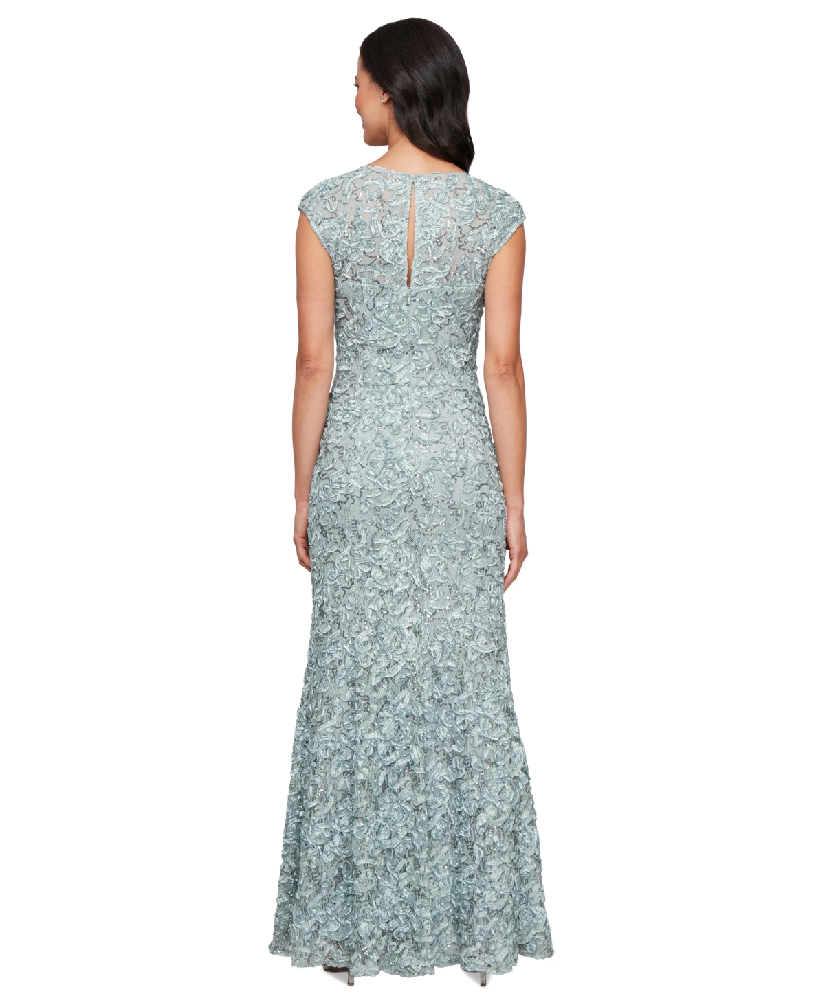 Alex Evenings Soutache Mermaid Gown With Shawl In Ice Sage