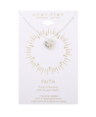 Cubic Zirconia Crystal Faith Heart Pendant Necklace