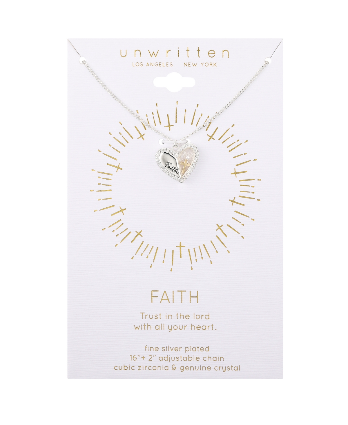 Unwritten Cubic Zirconia Crystal Faith Heart Pendant Necklace In Two Tone