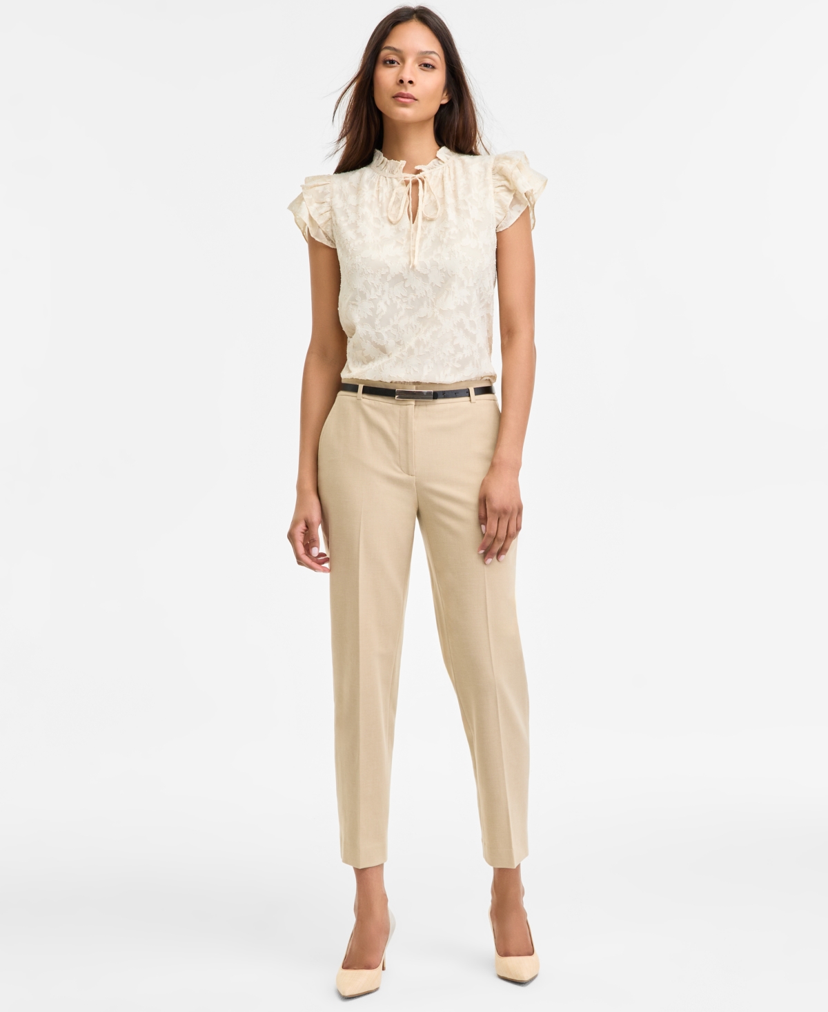 Women's Belted Straight-Leg Pants - Safari