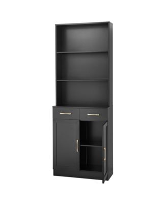 Bathroom Storage Cabinet, Cabinet with Two Doors and Drawers, Adjustable Shelf, Three-layer Open Shelf, MDF Board, Black