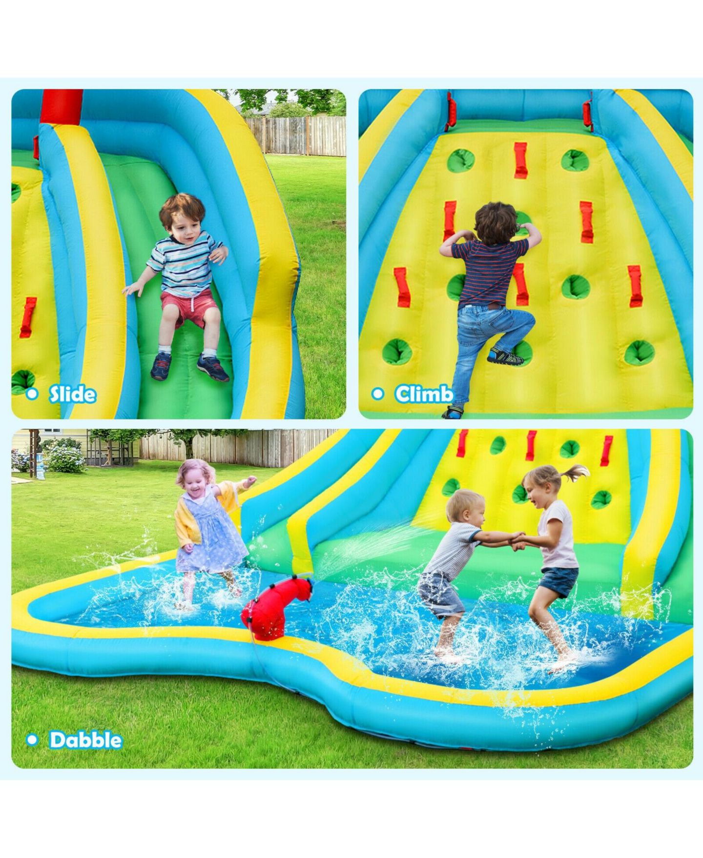 Детская игрушка Slickblue Double-Sided Inflatable Water Slide Park with Climbing Wall and Splash Pool, 178"L x 144"W x 92"H, Ages 3+, цвет: Разноцветный — фото 8
