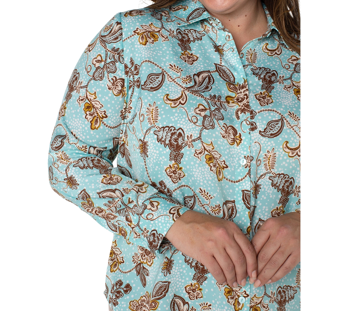 Shop Liverpool Plus Size Floral-print Woven Button Blouse In Pstl Tq Floral