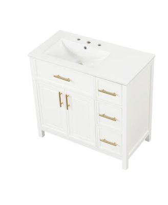 36" Solid Wood and MDF Cabinet Sink Top, 2 Doors, 3 Drawers Bathroom Vanity