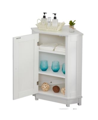 White Bathroom Cabinet Triangle Corner Storage Cabinet with Adjustable Shelf Modern Style MDF Board