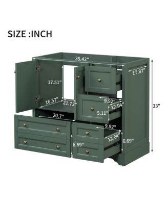 36" Solid Wood Freestanding Bathroom Vanity with 4 Drawers and Shelf