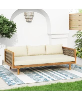 Streamdale Acacia Wood Daybed with Water-Resistant Cushions and Rattan Armrests