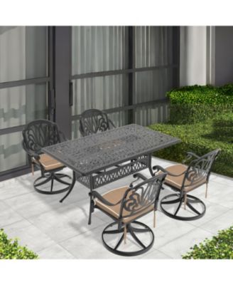 Streamdale 5-Piece All-Weather Cast Aluminum Dining Set, Include 4 Swivel Chairs and Rectangular Table With Black Frame