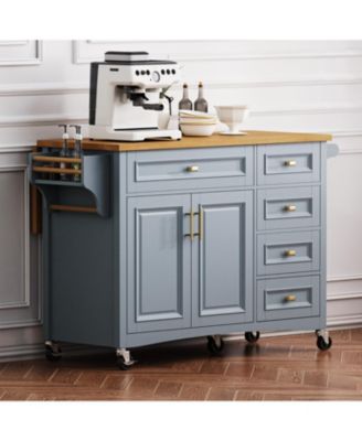  52" Kitchen Island with Drop Leaf, Spice Rack, Towel Rack, Storage Doors and Drawers, Adjustable Shelf