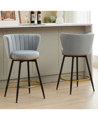 Streamdale Counter Height Swivel Upholstered Barstools, Set of 2, Velvet Fabric