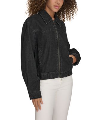 Women's Western Zip-Front Denim Bomber Jacket