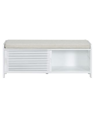 Streamdale Distressed Shutter Storage Bench with Acacia Veneer for Retro Charm for Living Room, Entryway (White)