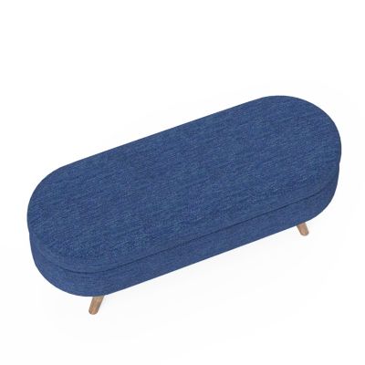 Ottoman Oval Storage Bench,Rubber Wood Legs,BLUE(43.5"x16"x16")