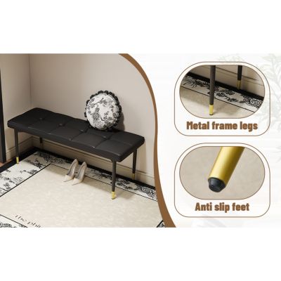 47" Faux PU & Metal Shoe Bench