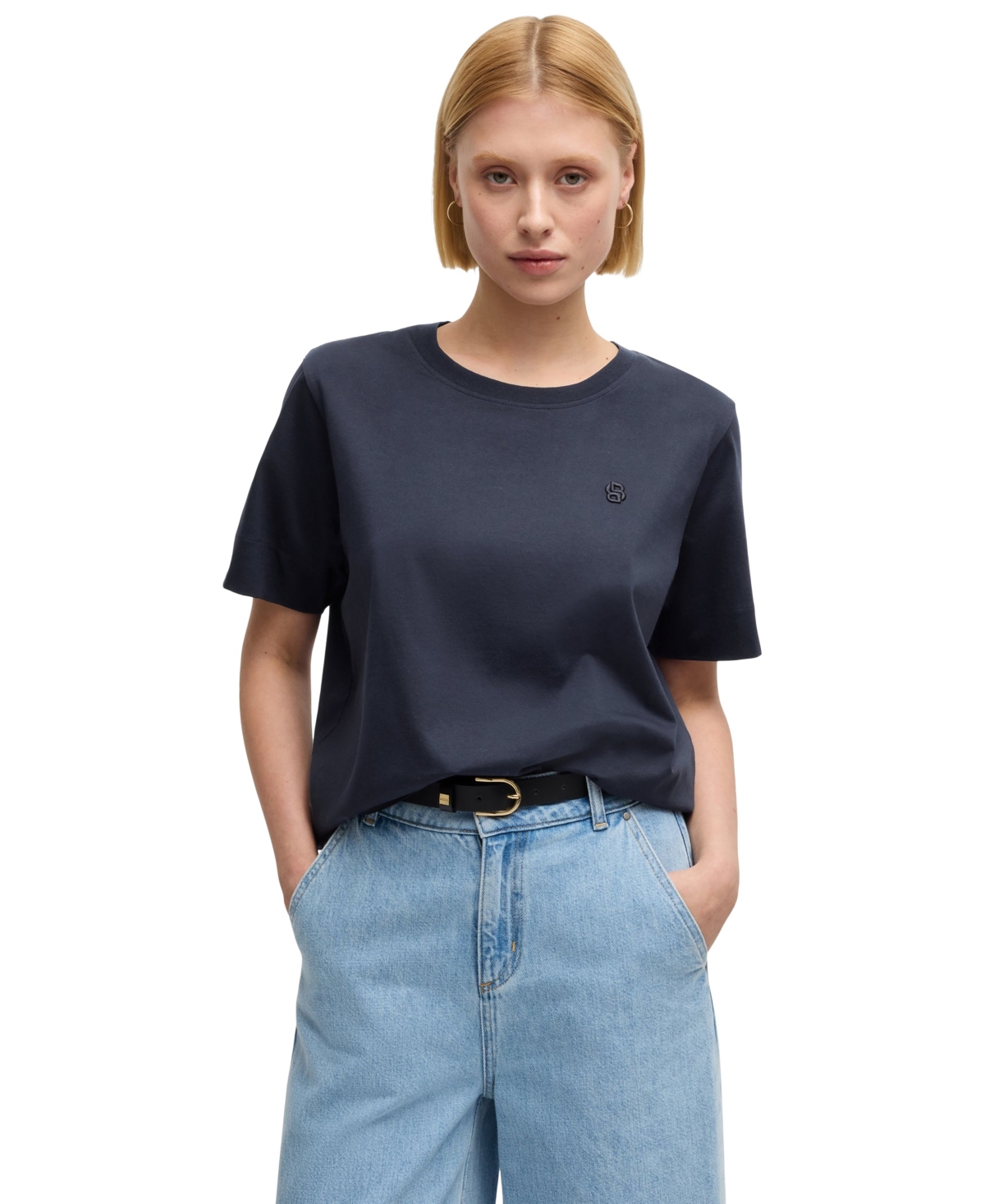 Hugo Boss Boss By  Women's Mercerized Cotton T-shirt In Dark Blue