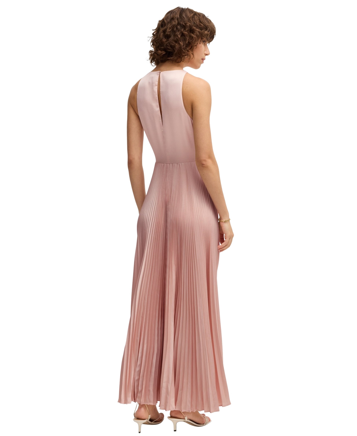 HUGO BOSS BOSS BY HUGO BOSS WOMEN'S HAMMERED SATIN PLISSE MAXI DRESS 