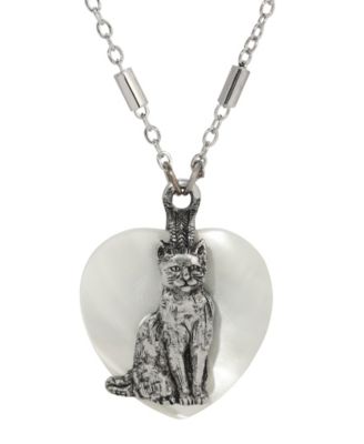 MOP Heart Cat Pendant Necklace