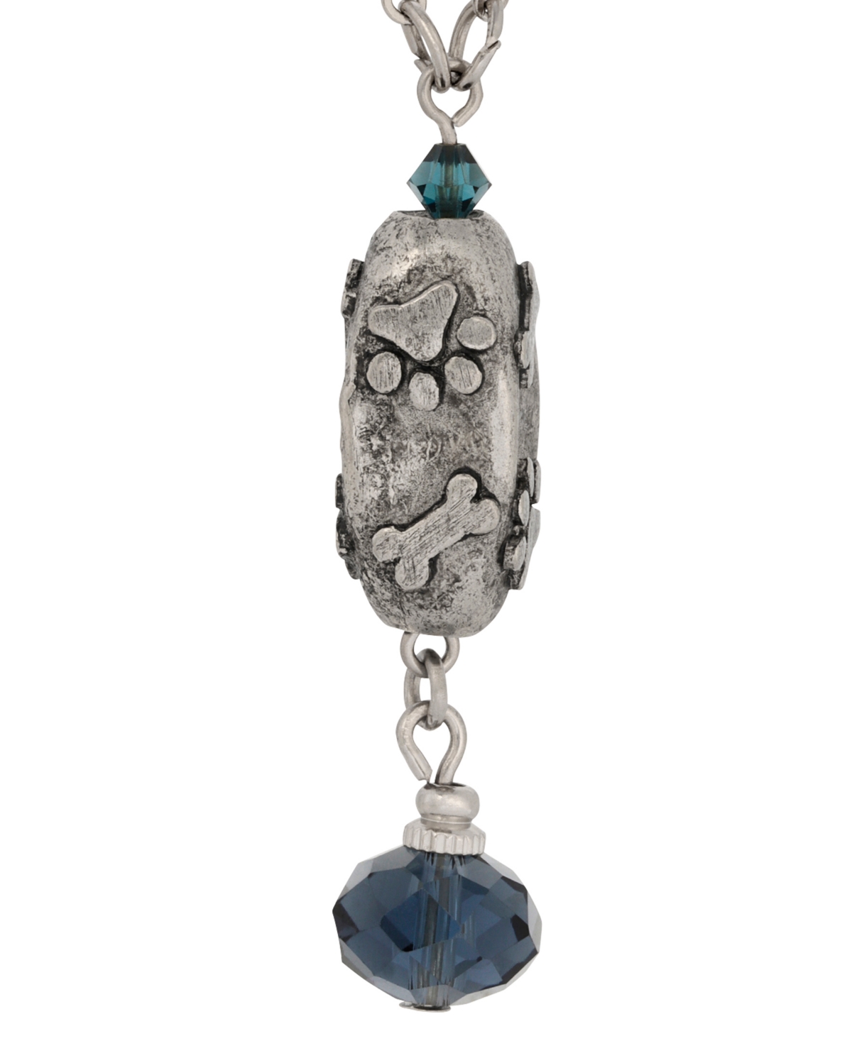 2028 Blue Glass Paw And Bone Pendant Necklace In Blue