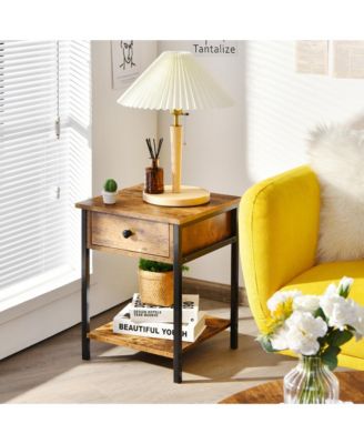 Industrial End Side Table Nightstand with Drawer Shelf