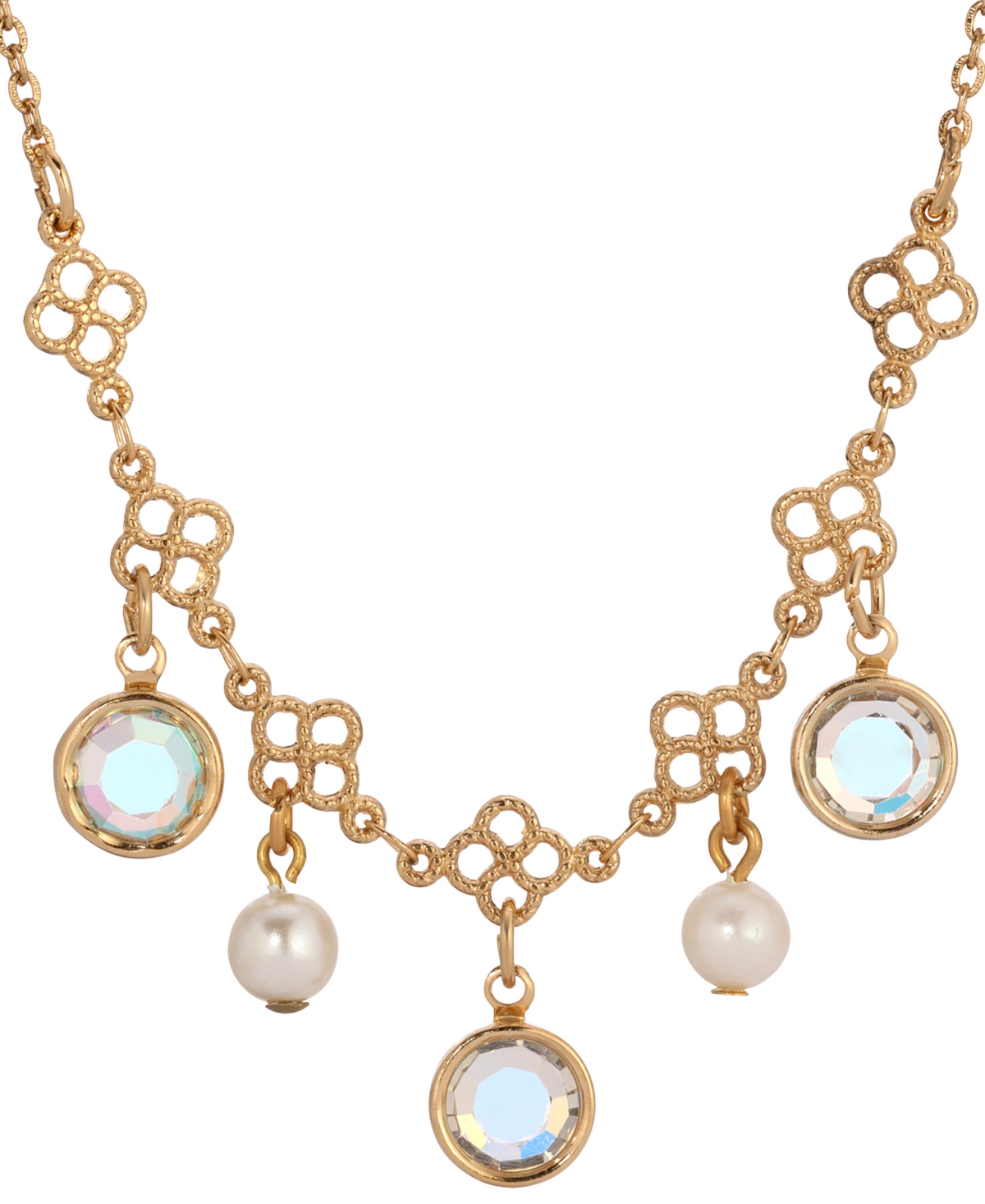 2028 Gold Tone Crystal Faux Cultivated Pearl Bib Necklace In White
