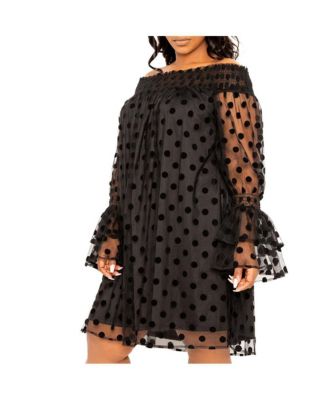 Women's Plus Size Off Shoulder Polka Dot Dress