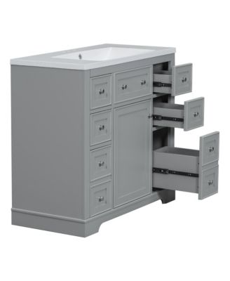 36" Bathroom Vanity with Sink Combo, One Cabinet and Six Drawers, Solid Wood and MDF Board, Grey