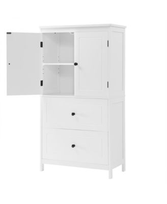 Bathroom Storage Cabinet, Cabinet with Two Doors and Drawers, Adjustable Shelf, MDF Board, White