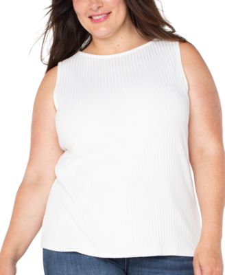 Liverpool Plus Size Ribbed Boat-Neck Sleeveless Top