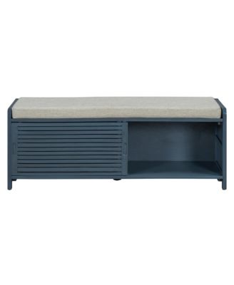 Streamdale Distressed Shutter Storage Bench with Acacia Veneer for Retro Charm for Living Room, Entryway (Navy)