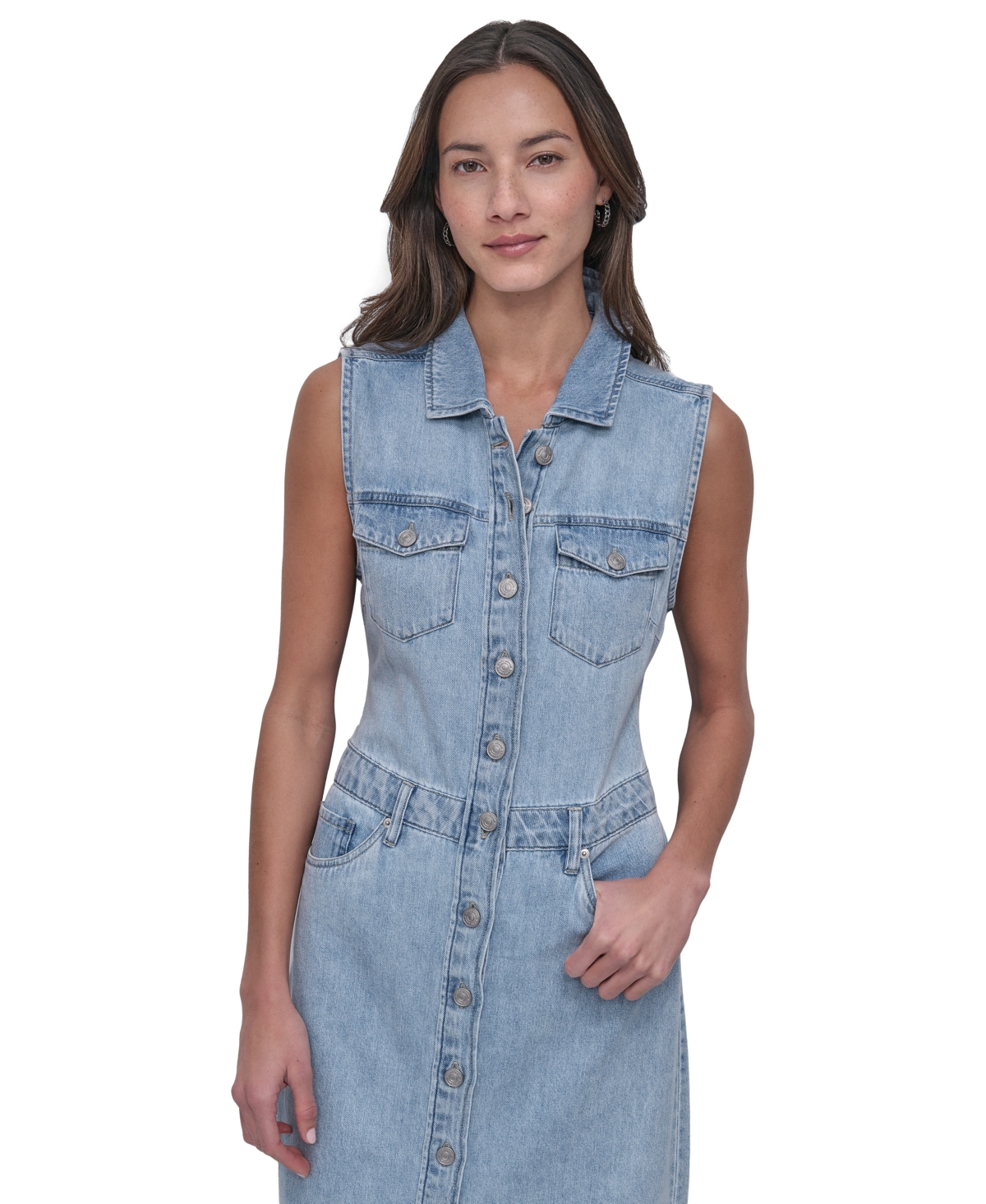 Dkny Jeans Women's Button-front Sleeveless Midi Denim Dress In Kyo - Crosby