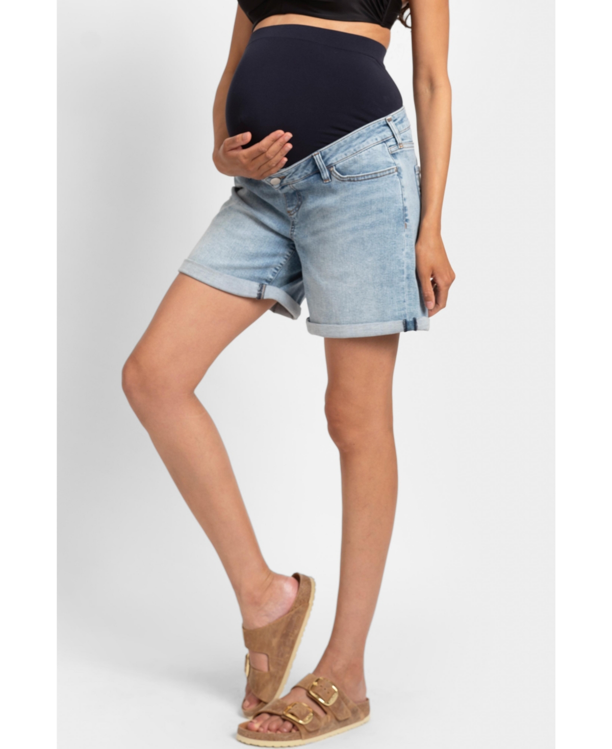 Shop Seraphine Women's Over-belly Denim Maternity Shorts