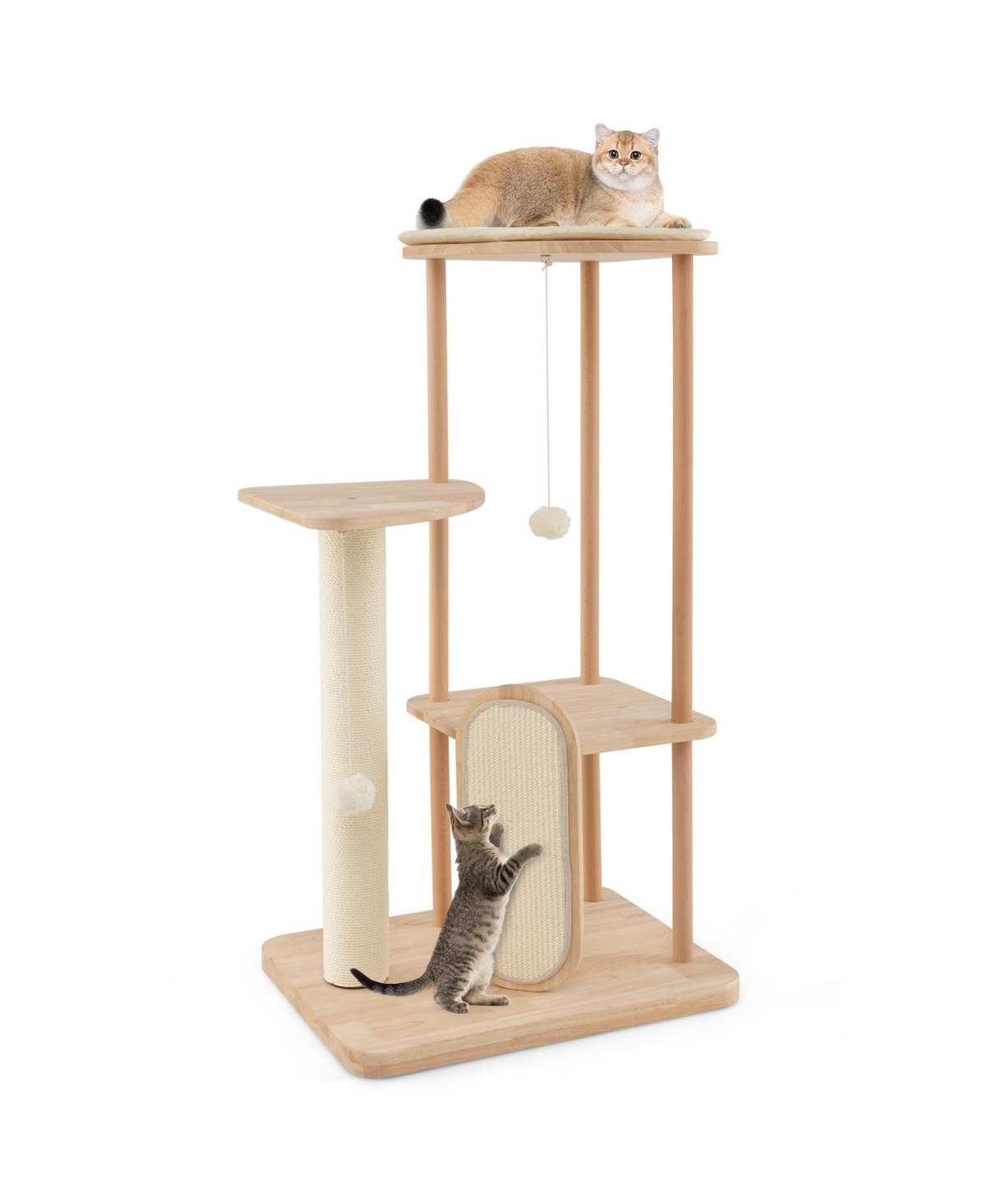 Multi-Level Modern Cat Tower with Scratching Board & Post Stylish & Fun Playhouse for Cats - Beige