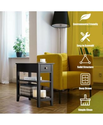 Set of 2 3-Tier Nightstand Bedside Side End Table w/Double Shelves Drawer