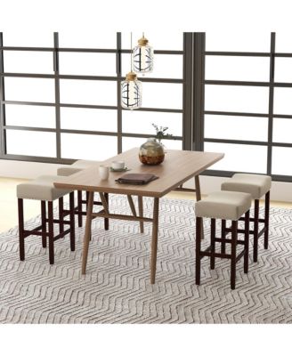 Set of 4 Bar Stools Counter Height Saddle Kitchen Chairs w/ Wooden Legs