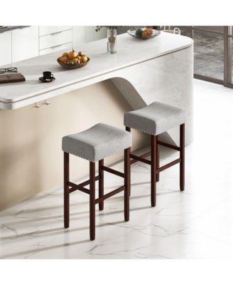 Set of 4 Bar Stools Bar Height Saddle Kitchen Chairs w/ Wooden Legs