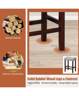 Set of 4 Bar Stools Counter Height Saddle Kitchen Chairs w/ Wooden Legs