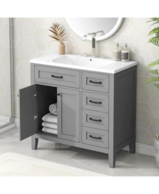 36" Bathroom Vanity with Sink Combo, Bathroom Cabinet with Drawers, Solid Frame and MDF Board, Grey