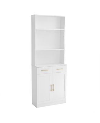 Bathroom Storage Cabinet, Cabinet with Two Doors and Drawers, Adjustable Shelf, Three-layer Open Shelf, MDF Board, White