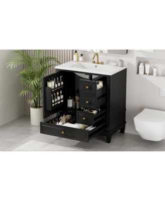30" Bathroom Vanity with Sink, One Door with Shelf and Three Drawers, Soft Close Door.