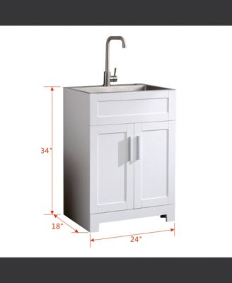 24in White Paint Free Laundry Tub Cabinet w/ Stainless Steel Combo