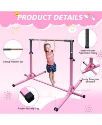 Streamdale Gymnastics Bar for Kids, Adjustable Height Gym Bar, Junior Training Kip Bar for Home, Built for kids 3+ Years Pink