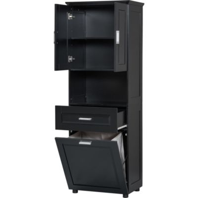 Tall Bathroom Cabinet with Laundry Basket, Large Storage Space Tilt-Out Laundry Hamper and Upper Storage Cabinet, Black