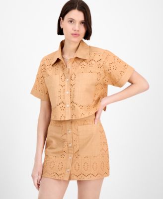 Avec Les Filles - Women's Boxy Eyelet Shirt
