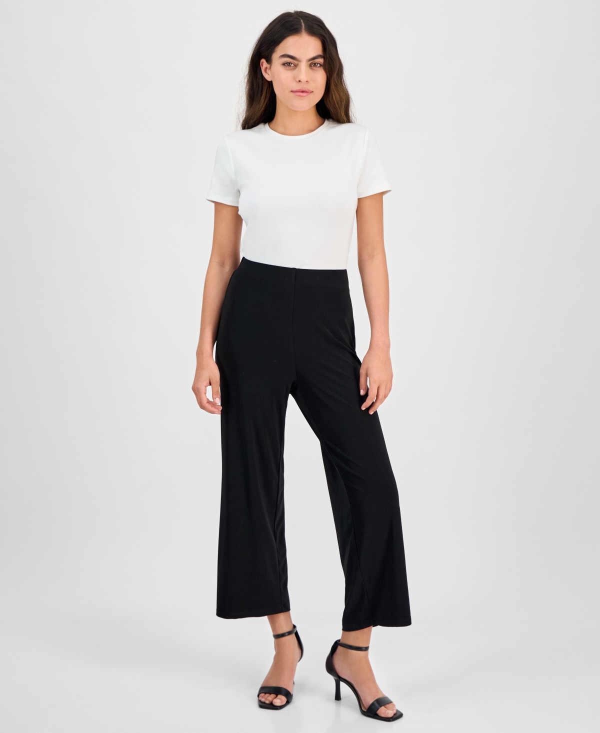 Ak Anne Klein Petite Solid Wide-leg Pull-on Knit Pants In Anne Black